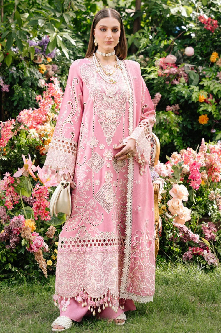SUMMER-3PC LAWN LASER WORK EMBROIDERED SHIRT WITH KHAADI NET EMBROIDERED DUPATTA AND TROUSER-4747