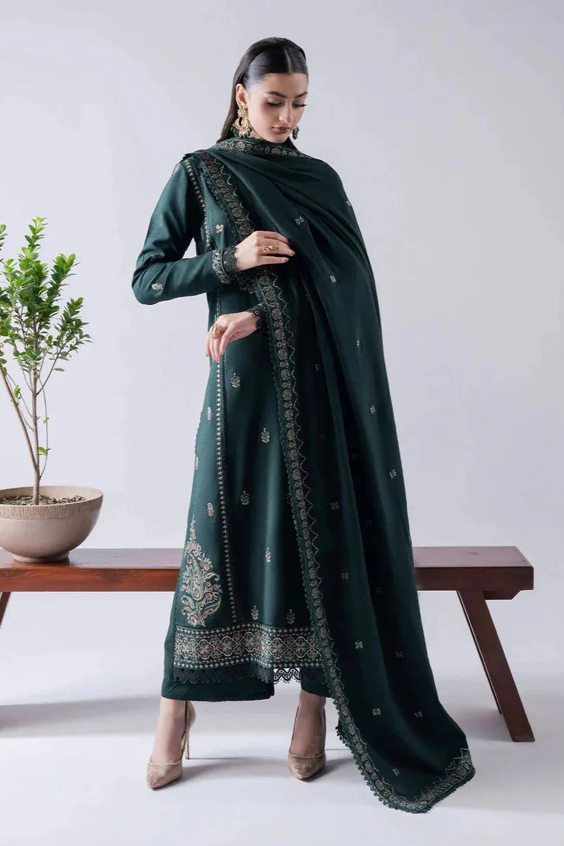 WINTER-3PC DHANAK EMBROIDERED SHIRT WITH DHANAK EMBROIDERED SHAWL & TROUSER-4165