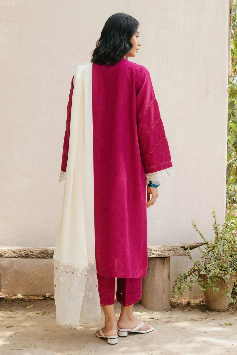 WINTER-3PC DHANAK EMBROIDERED SHIRT WITH COTTON NET EMBROIDERED DUPATTA AND TROUSER-4216