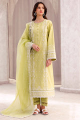 SUMMER-3PC LAWN EMBROIDERED SHIRT WITH ORGANZA EMBROIDERED DUPATTA AND LAWN TROUSER-3697