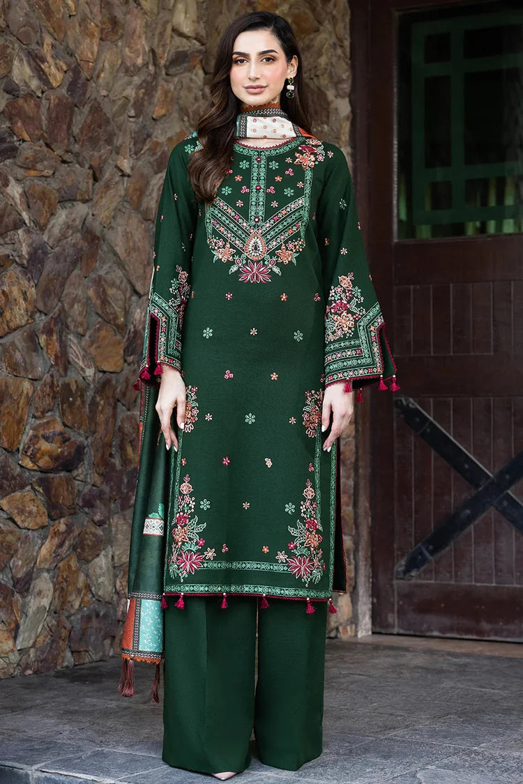 WINTER-3PC KHADDAR EMBROIDERED SHIRT WITH COURTRAI PRINTED SHAWL AND TROUSER-4419