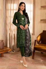 WINTER-3PC DHANAK EMBROIDERED SHIRT WITH COURTRAI PRINTED SHAWL & TROUSER-4324