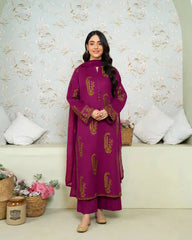 WINTER-3PC DHANAK EMBROIDERED SHIRT WITH DHANAK EMBROIDERED SHAWL AND TROUSER-4232