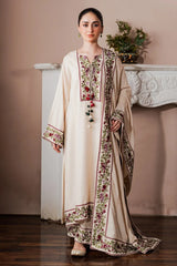 WINTER-3PC KARANDI EMBROIDERED SHIRT WITH KARANDI EMB SHAWL AND EMB TROUSER-5213