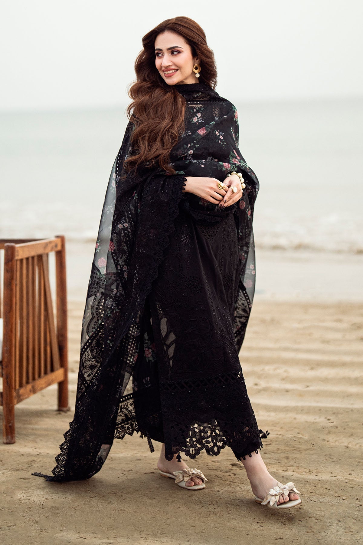 WINTER-3PC DHANAK LASER WORK EMBROIDERED SHIRT WITH MONARK PRINTED EMB DUPATTA & TROUSER-4119