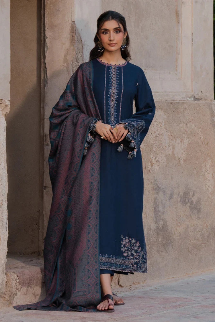 WINTER-3PC DHANAK EMBROIDERED SHIRT WITH COURTRAI PRINTED SHAWL & TROUSER-4350