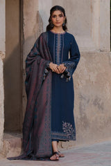 WINTER-3PC DHANAK EMBROIDERED SHIRT WITH COURTRAI PRINTED SHAWL & TROUSER-4350