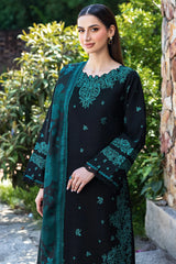 WINTER-3PC KHADDAR EMBROIDERED SHIRT WITH COURTRAI PRINTED SHAWL AND TROUSER-4391