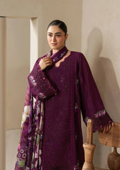 WINTER_3PC DHANAK EMBROIDERED SHIRT WITH COUTRAI PRINTED SHAWL AND TROUSER-5253