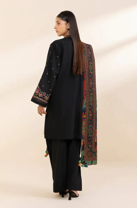 WINTER-3PC DHANAK EMBROIDERED SHIRT WITH COURTRAI PRINTED SHAWL & TROUSER-4242