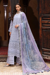 SUMMER-3PC LAWN CHIKANKARI EMBROIDERED SHIRT WITH MONARK PRINTED DUPATTA AND EMB TRPUSER-3709
