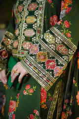Winter-3PC SHAMOZE SILK PRINTED EMBROIDERED SHIRT WITH SOFT SILK PRINTED EMB DUPATTA & PRINTED TROUSER-1739
