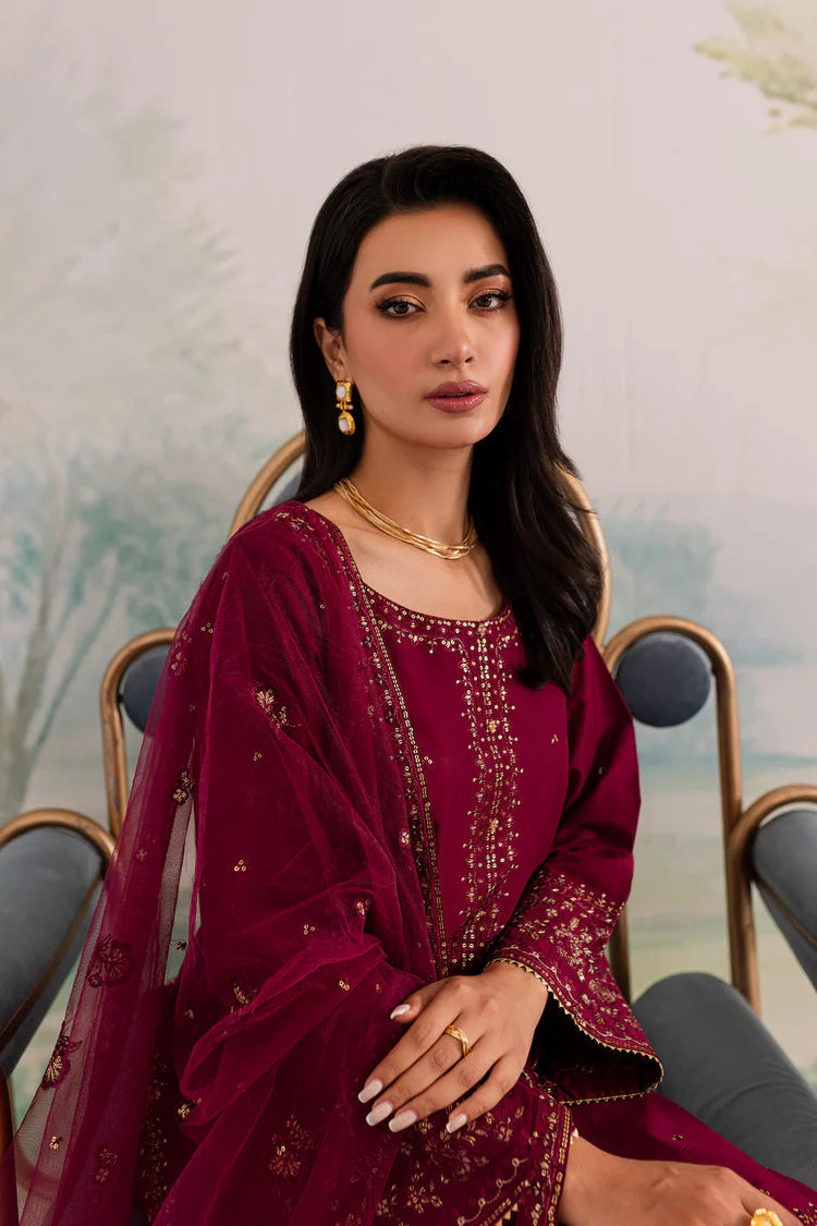 WINTER-3PC DHANAK EMBROIDERED SHIRT WITH CHIFFON EMBROIDERED DUPATTA AND TROUSER-4198