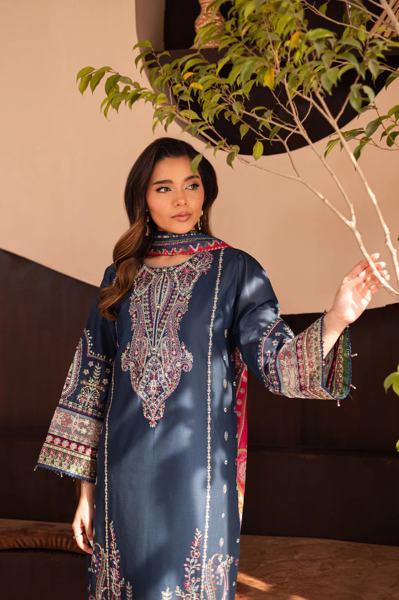 WINTER-3PC DHANAK SEQUENCE EMBROIDERED SHIRT WITH COUTRAI PRINTED SHAWL & DHANAK EMB TOUSER-4179
