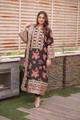 WINTER-3PC SHAMOZE SILK PRINTED EMBROIDERED SHIRT WITH SOFT SILK PRINTED EMB DUPATTA & PRINTED TROUSER-9005