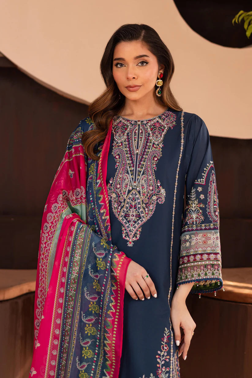 WINTER-3PC DHANAK SEQUENCE EMBROIDERED SHIRT WITH COUTRAI PRINTED SHAWL & DHANAK EMB TOUSER-4179