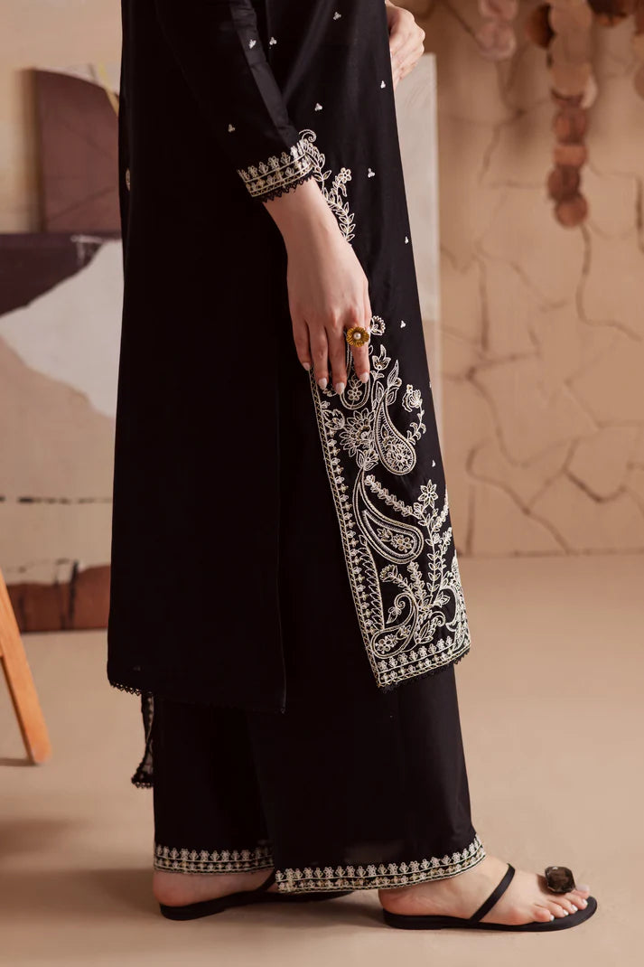 WINTER-3PC DHANAK EMBROIDERED SHIRT WITH CHIFFON EMBROIDERED DUPATTA AND TROUSER-4155