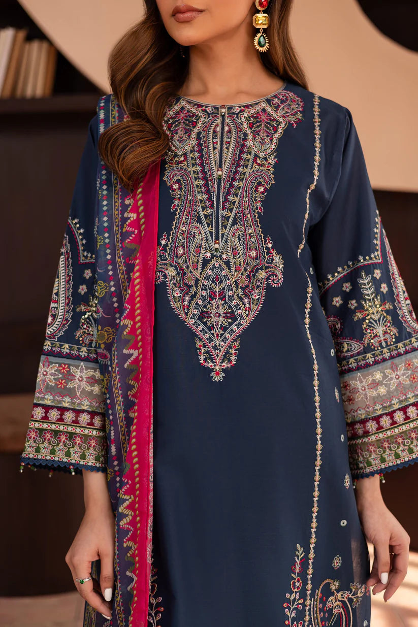 WINTER-3PC DHANAK SEQUENCE EMBROIDERED SHIRT WITH COUTRAI PRINTED SHAWL & DHANAK EMB TOUSER-4179