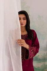 WINTER-3PC DHANAK EMBROIDERED SHIRT WITH CHIFFON EMBROIDERED DUPATTA AND TROUSER-4198