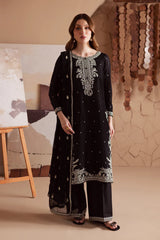 WINTER-3PC DHANAK EMBROIDERED SHIRT WITH CHIFFON EMBROIDERED DUPATTA AND TROUSER-4155