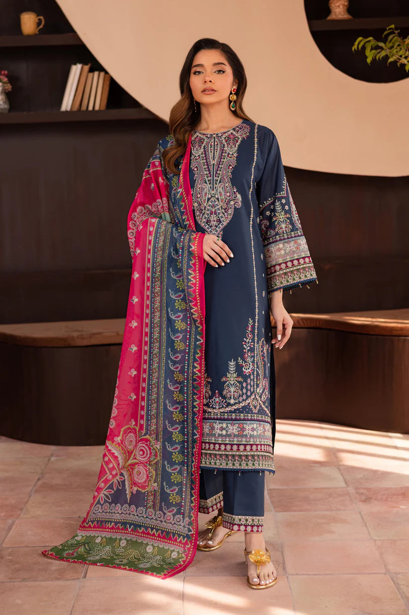 WINTER-3PC DHANAK SEQUENCE EMBROIDERED SHIRT WITH COUTRAI PRINTED SHAWL & DHANAK EMB TOUSER-4179