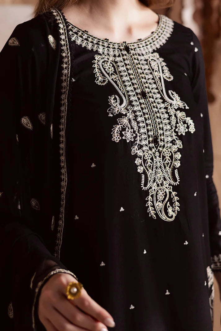 WINTER-3PC DHANAK EMBROIDERED SHIRT WITH CHIFFON EMBROIDERED DUPATTA AND TROUSER-4155