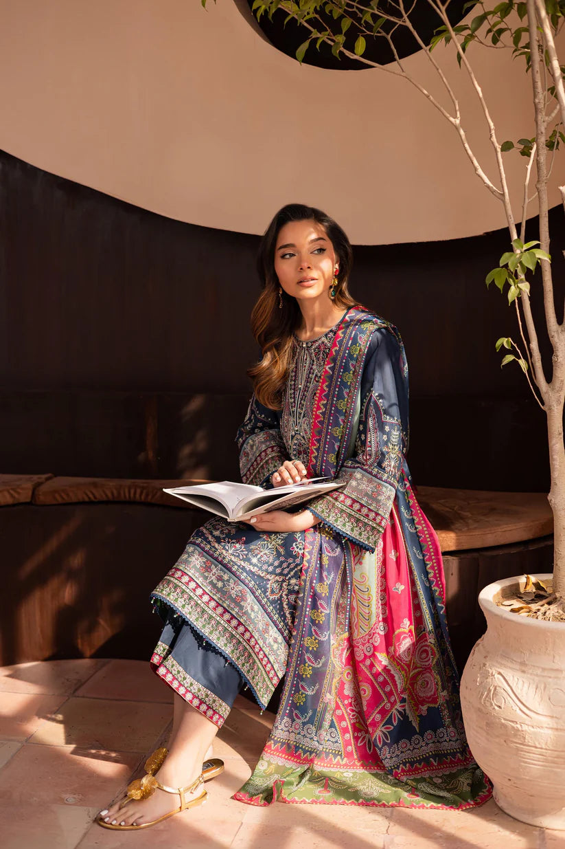 WINTER-3PC DHANAK SEQUENCE EMBROIDERED SHIRT WITH COUTRAI PRINTED SHAWL & DHANAK EMB TOUSER-4179