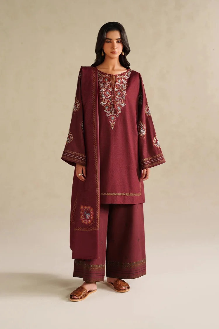 WINTER-3PC DHANAK EMBROIDERED SHIRT WITH DHANAK EMBROIDERED SHAWL AND EMB TROUSER -5164