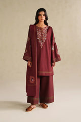 WINTER-3PC DHANAK EMBROIDERED SHIRT WITH DHANAK EMBROIDERED SHAWL AND EMB TROUSER -5164