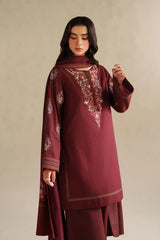 WINTER-3PC DHANAK EMBROIDERED SHIRT WITH DHANAK EMBROIDERED SHAWL AND EMB TROUSER -5164