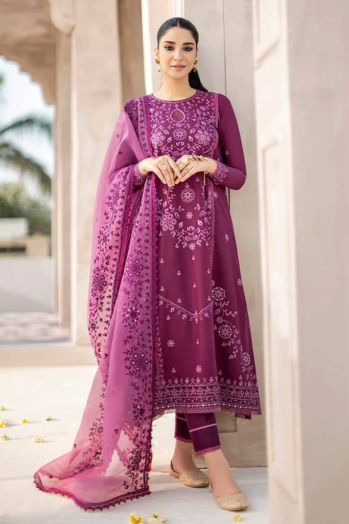SUMMER- 3PC LAWN HEAVY EMBROIDERED SHIRT WITH ORGANZA HEAVY EMBROIDERED DUPATTA-3544