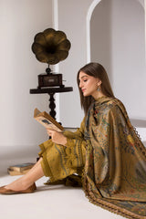 WINTER- 3PC DHANAK EMBROIDERED SHIRT WITH WOOL PRINT SHAWL AND TROUSER-4008