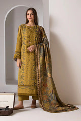 WINTER- 3PC DHANAK EMBROIDERED SHIRT WITH WOOL PRINT SHAWL AND TROUSER-4008
