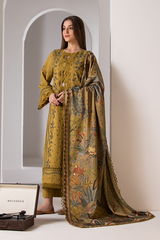 WINTER_3PC DHANAK EMBROIDERED SHIRT WITH WOOL PRINTED SHAWL AND TROUSER-5275