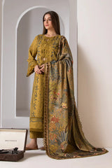 WINTER- 3PC DHANAK EMBROIDERED SHIRT WITH WOOL PRINT SHAWL AND TROUSER-4008