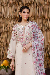 WINTER-3PC DHANAK EMBROIDERED SHIRT WITH WOOL PRINTED SHAWL AND EMB TROUSER -5040