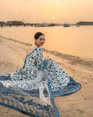 WINTER- 3PC DHANAK EMBROIDERED FROCK WITH KHADDI NET EMBROIDERED DUPATTA AND TROUSER-5069