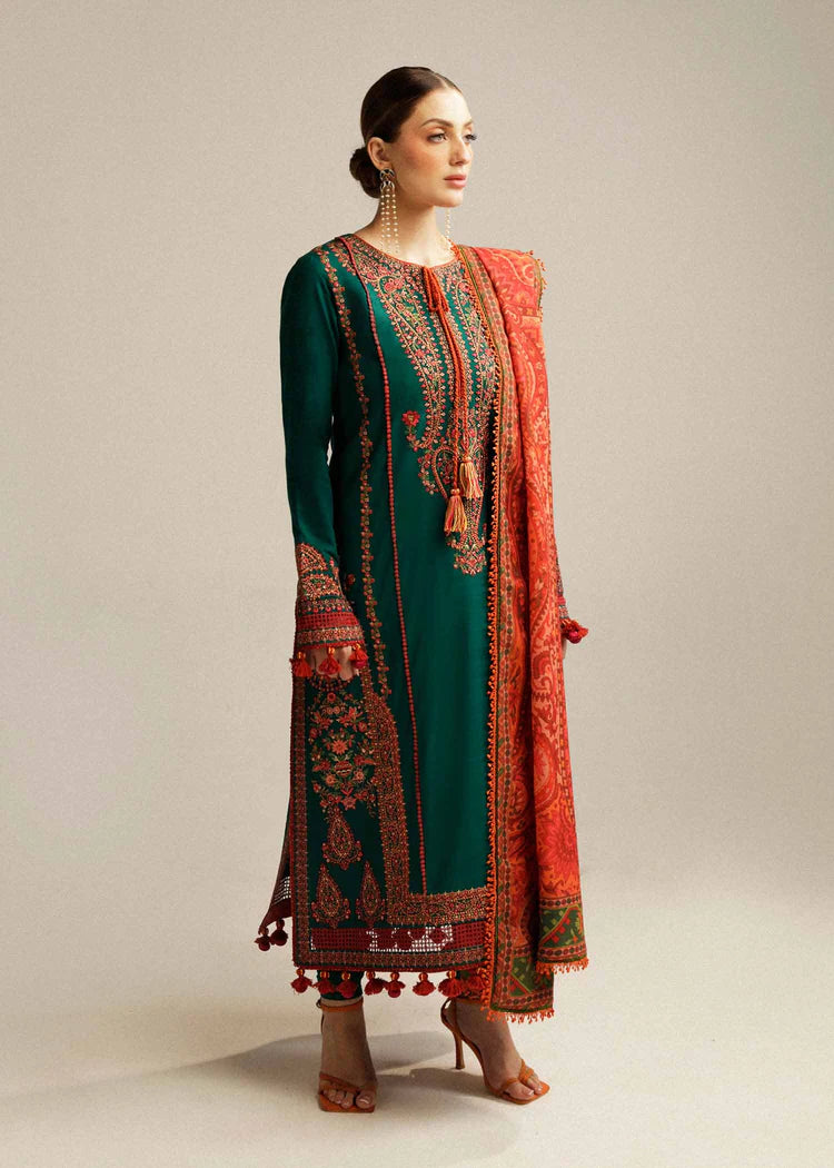 WINTER-3PC DHANAK EMBROIDERED SHIRT WITH COURTRAI PRINTED SHAWL AND TROUSER-