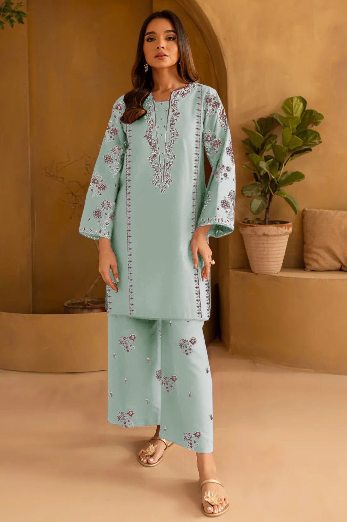 SUMMER-2PC LAWN EMBROIDERED SHIRT WITH TROUSER-1133