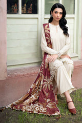 WINTER- 3PC DHANAK EMBROIDERED SHIRT WITH WOOL PRINT SHAWL AND TROUSER-3320-B