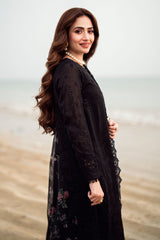 WINTER-3PC DHANAK LASER WORK EMBROIDERED SHIRT WITH MONARK PRINTED EMB DUPATTA & TROUSER-4119