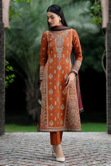 WINTER-3PC DHANAK EMBROIDERED SHIRT WITH COURTRAI PRINTED SHAWL AND TROUSER-4012