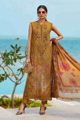 WINTER-3PC DHANAK EMBROIDERED SHIRT WITH COUTRAI PRINTED SHAWL AND TROUSER-5216