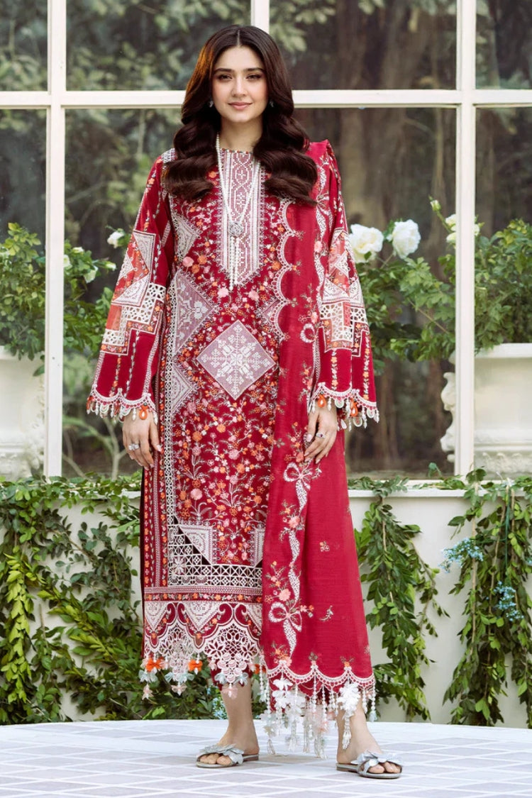 SUMMER-3PC LAWN HEAVY EMBROIDERED SHIRT WITH KHADDI NET EMBROIDERED DUPATTA & LAWN TOUSER-4724