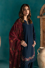 WINTER-3PC DHANAK EMBROIDERED SHIRT WITH COURTRAI PRINTED SHAWL & EMB TROUSER-4231