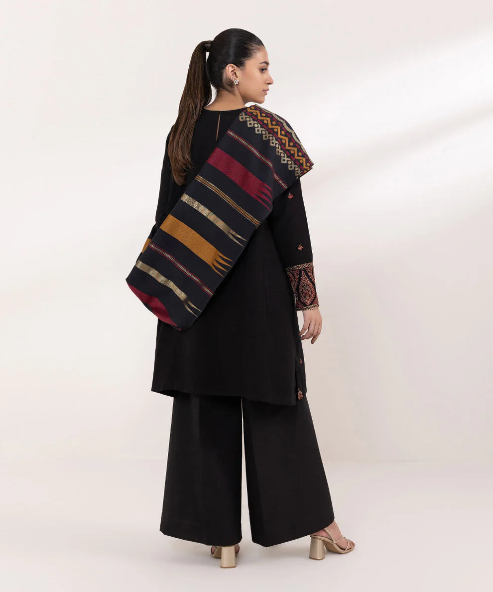 WINTER-3PC DHANAK EMBROIDERED SHIRT WITH COURTRAI PRINTED SHAWL AND TROUSER-4061