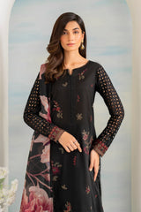 WINTER- 3PC DHANAK EMBROIDERED SHIRT WITH COUTURE PRINT SHAWL AND TROUSER-3175