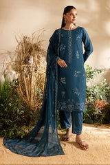 WINTER-3PC DHANAK EMBROIDERED SHIRT WITH CHIFFON EMBROIDERED DUPATTA AND TROUSER-4195