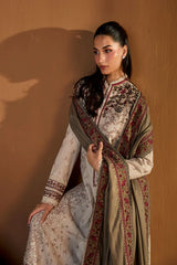 WINTER-3PC DHANAK EMBROIDERED SHIRT WITH DHANAK EMBROIDERED SHAWL AND TROUSER-4424