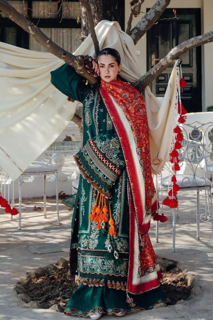 WINTER-3PC DHANAK EMBROIDERED SHIRT WITH COUTRAI PRINTED SHAWL AND TROUSER-5212
